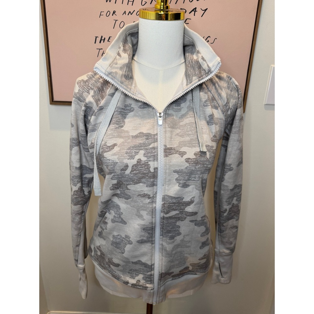 Athleta Camo Zip Hoodie Medium Gray Full Zip Lightweight Jacket Athleisure